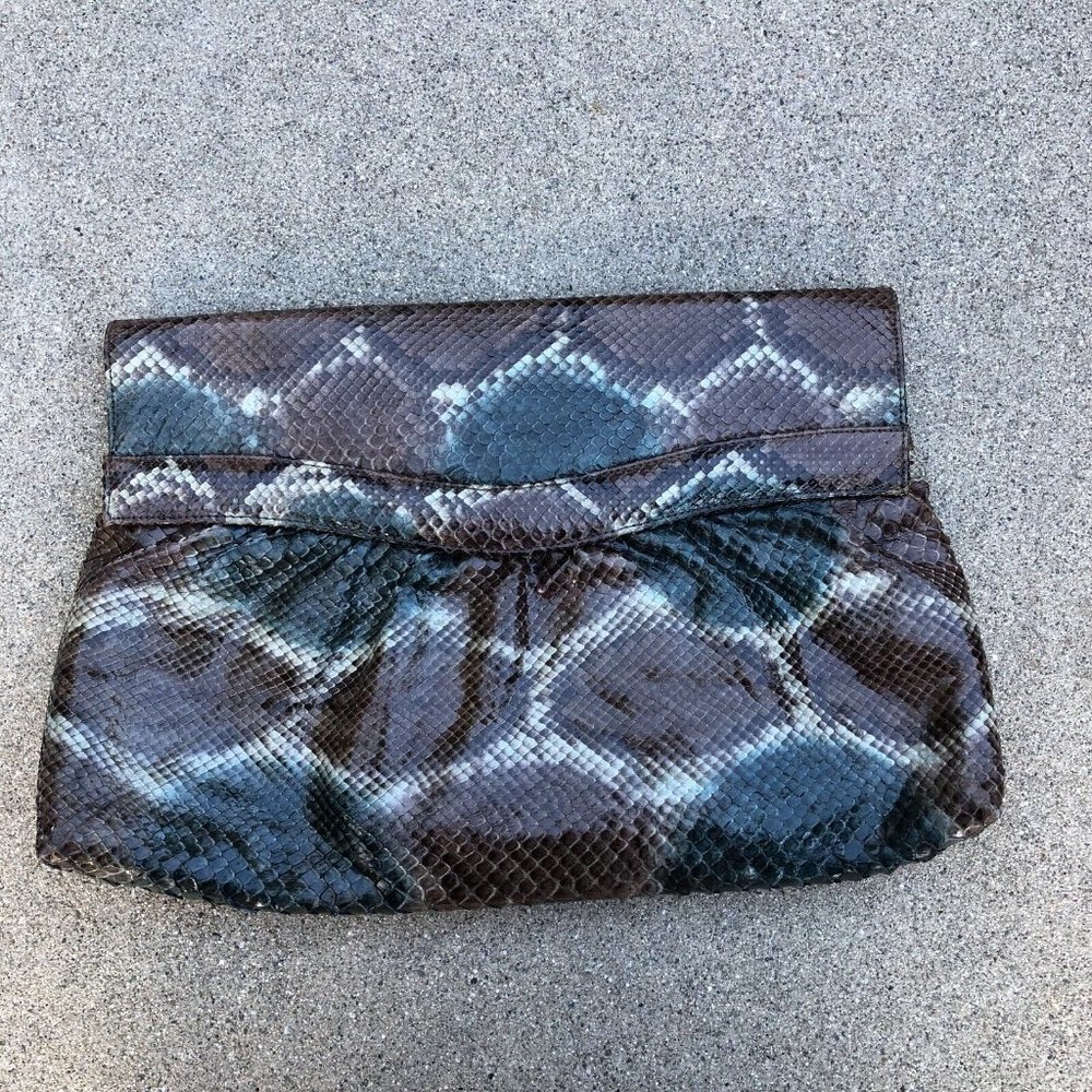 VTG 60s BAGS BY SUPREME Snakeskin Leather Crossbody Purse Womens Clutch Chain‌‌‌